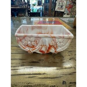 Vintage Orange Agate Slag Swirl Slag Glass Planter: Cottagecore Floral Decor